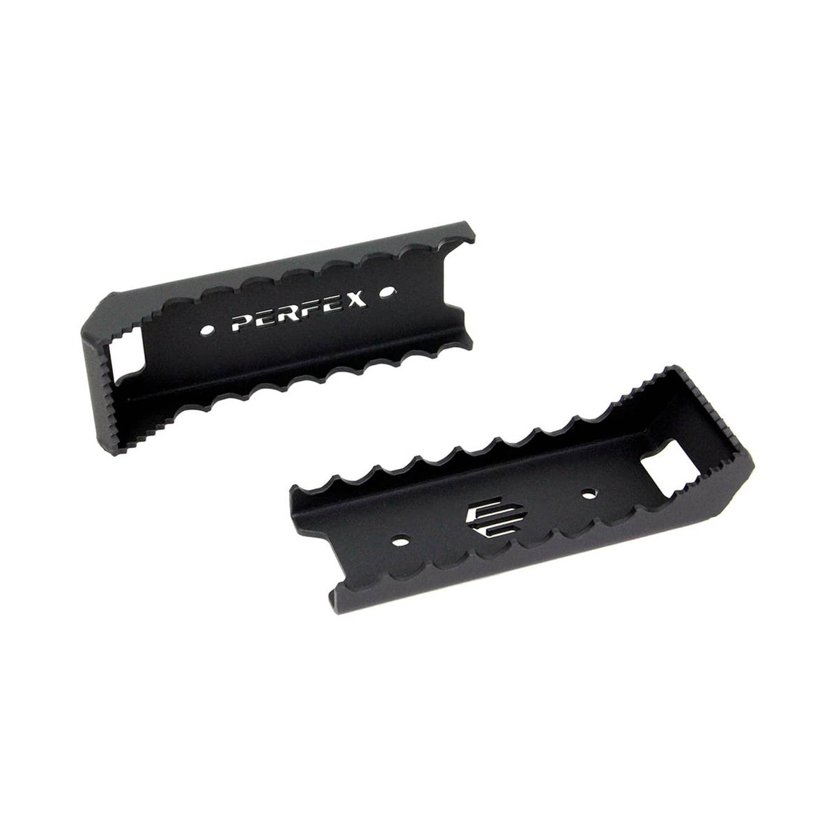 PERFEX oversized ATV foot pegs for Kawasaki Brute Force 650/750, featuring a 3-inch wide platform for enhanced traction and stability, shown on white background.