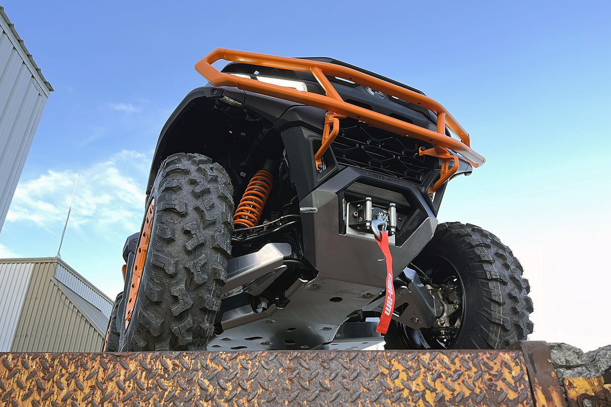 2025+ Can-Am Outlander Gen3 850/1000R, equipped with PERFEX™ 3/16'' Aluminum Full Skid Plate Kit. Heavy-duty ATV skid plates for enhanced underbody protection, extreme off-road resistance, and maximum durability on rough terrain.
