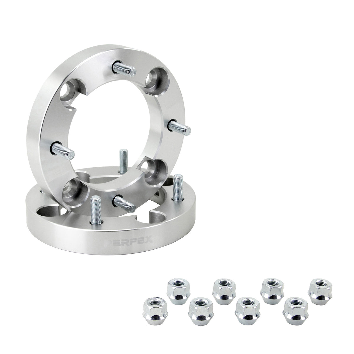 PERFEX aluminum wheel spacers (sold in pairs), 4x156 bolt pattern, 1-inch thick (25.4mm), with included lug nuts. Compatible with all Polaris ATVs and UTVs (ACE, General, Ranger, RZR, Scrambler, Sportsman) and Yamaha models (Wolverine RMAX, YXZ1000R).