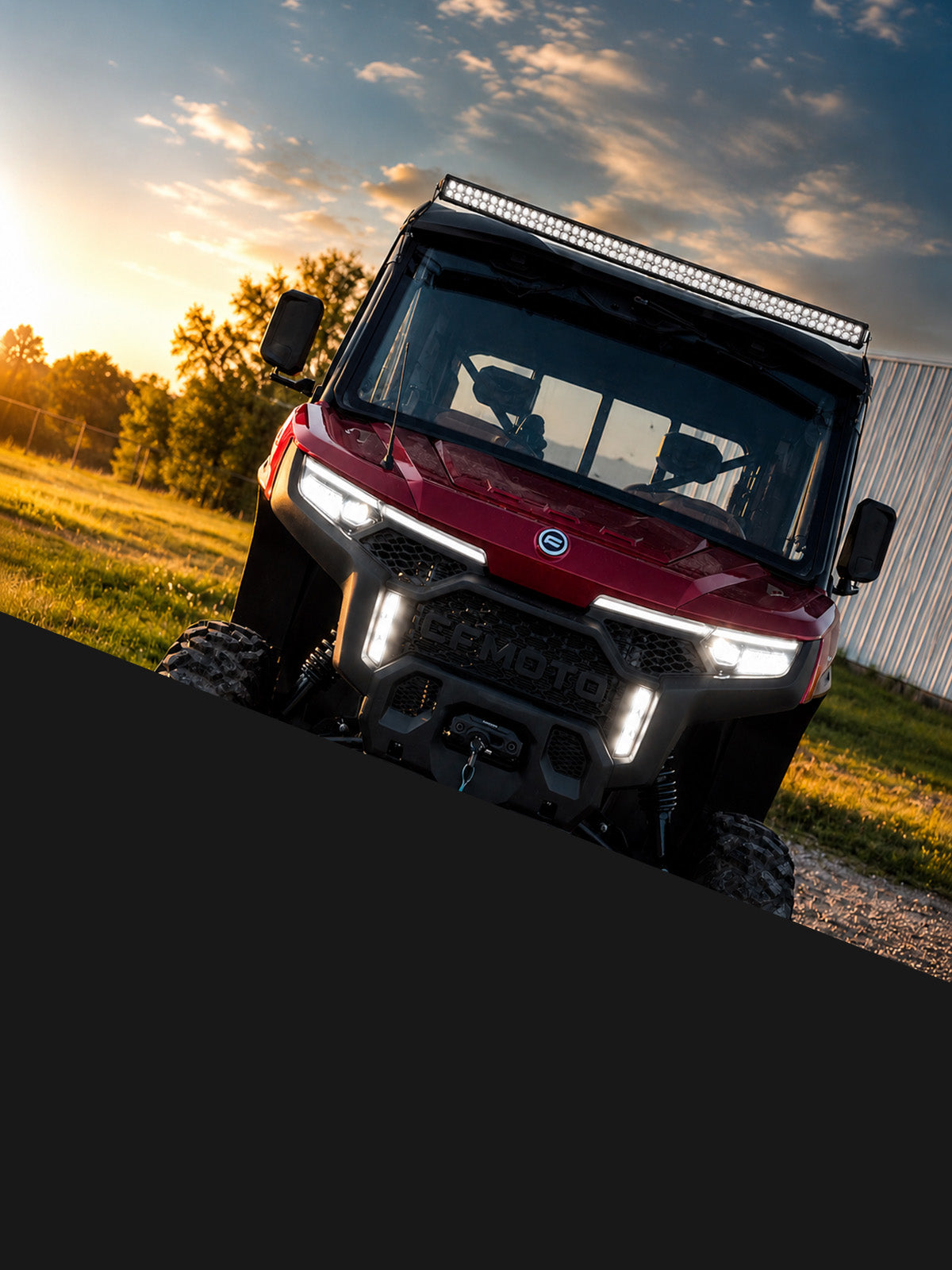 2025 CFMOTO UForce U10 XL Pro Highland equipped with a PERFEX 50" LED light bar and front light mounting kit.