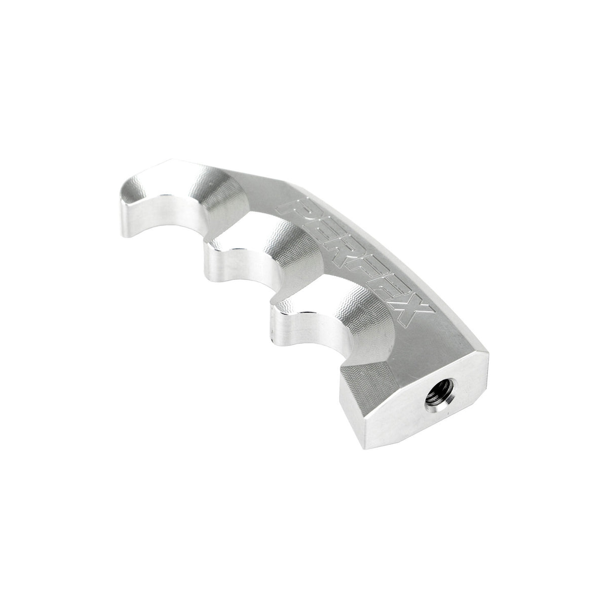 Raw aluminum PERFEX ATV gear shift knob with M8-1.25 thread mount.