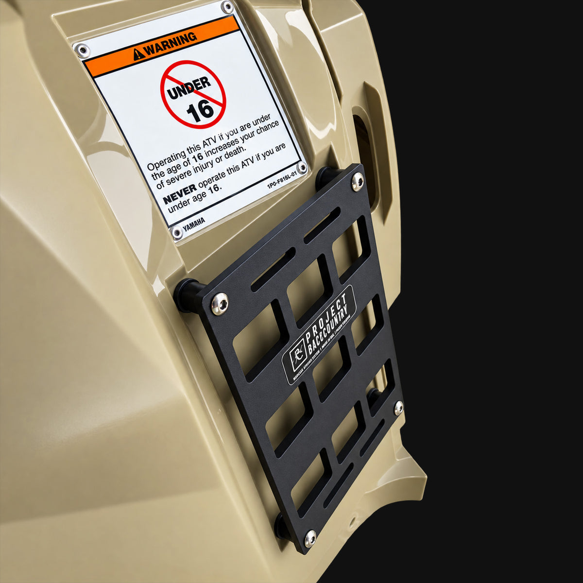 Yamaha Kodiak 700 left front fender with Project Backcountry Modular FenderLink for MOLLE utility storage.