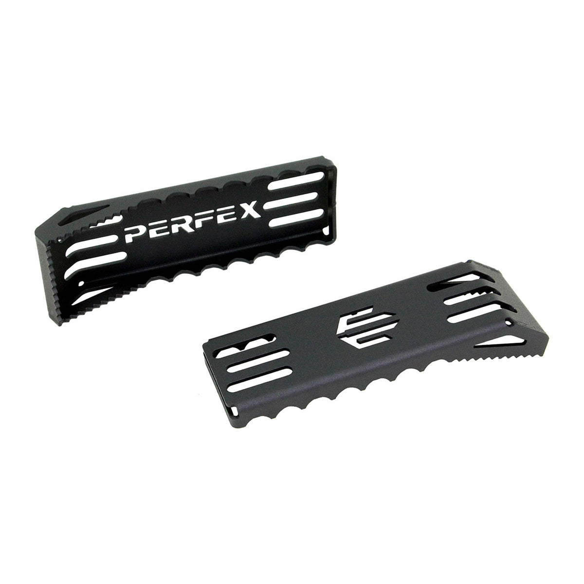 High-traction PERFEX oversized ATV foot pegs for Yamaha Grizzly 550/700 and Kodiak 700, designed for rugged off-road conditions, displayed on a clean white background.