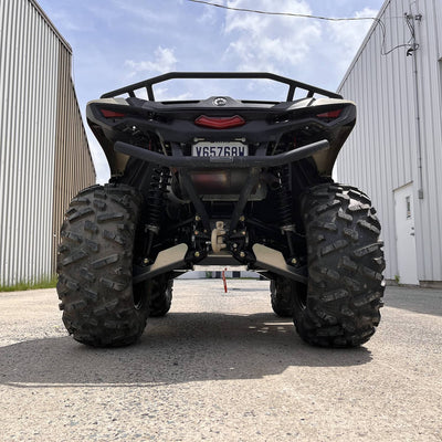Rear view of a 2024 Can-Am Outlander 700 equipped with PERFEX Industries' aluminum complete protection kit. Perfect for off-road riders who need robust and enduring ATV protection.