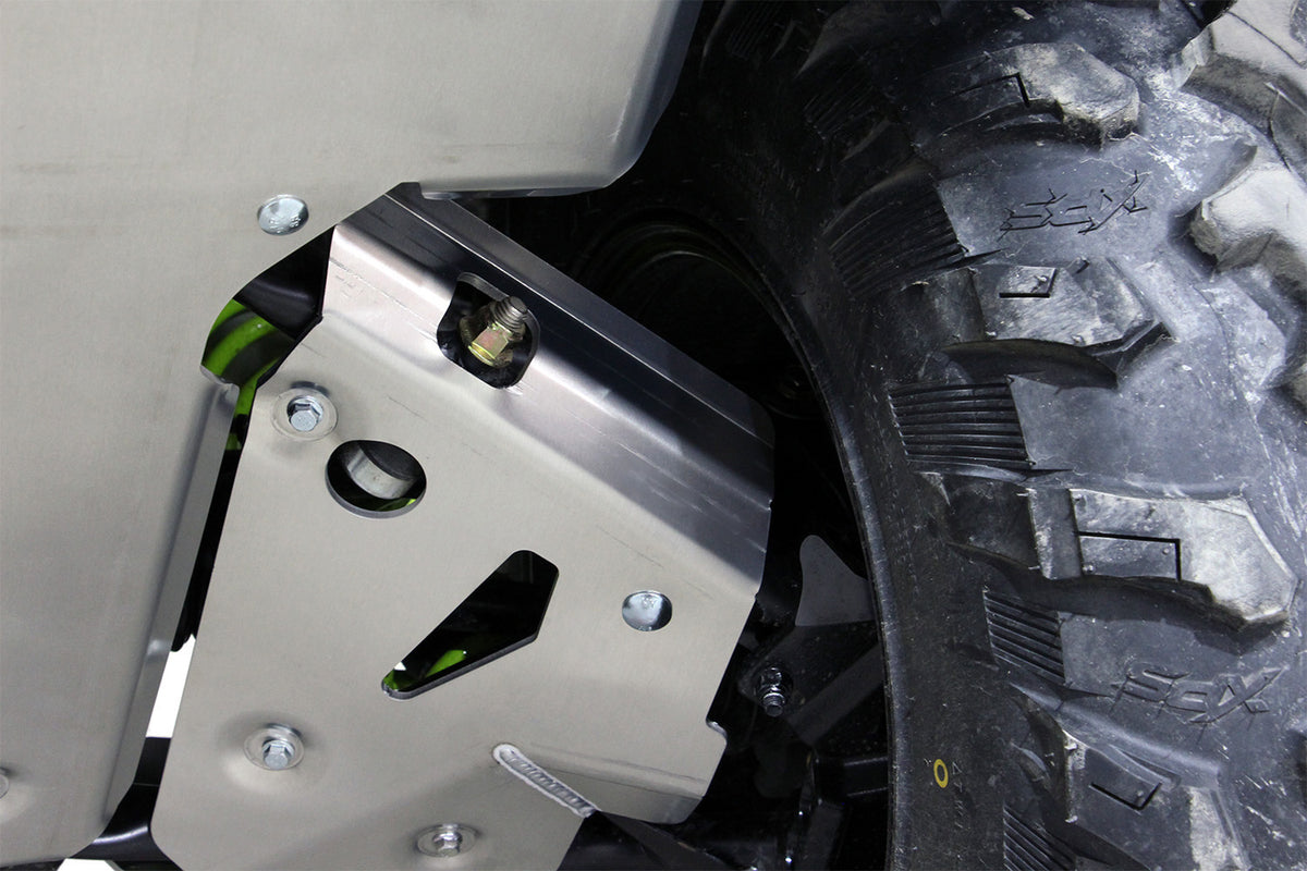 2025+ Can-Am Outlander MAX 850 and 1000R, with PERFEX™ 3/16" Aluminum Left Rear A-Arm Guard. High-quality welds for maximum ATV suspension protection.