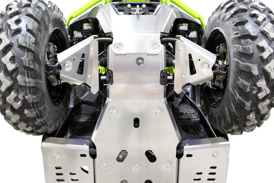 2025+ Can-Am Outlander MAX 850 and 1000R DPS with PERFEX™ 3/16" Aluminum Full Frame Skid Plate Kit and Front A-Arm Protectors. Ultimate ATV protection for rough terrain.