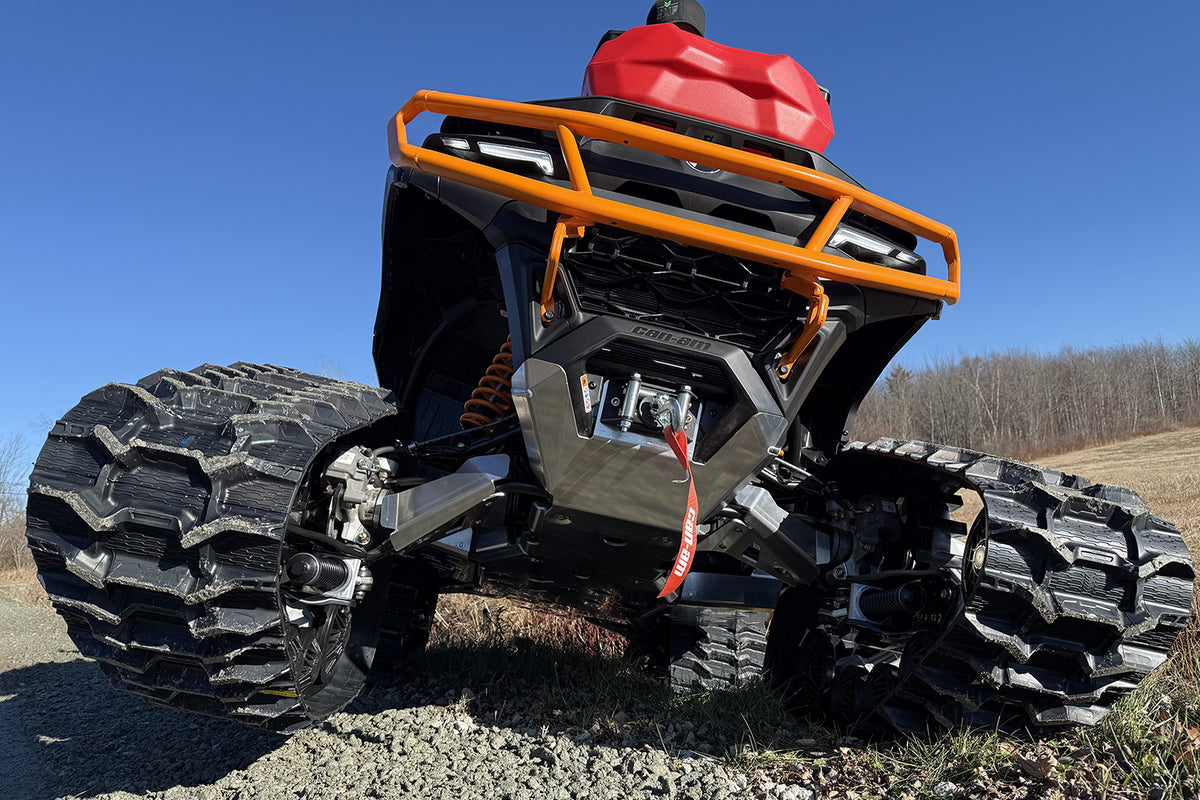 2025+ Can-Am Outlander Gen 3 XT-P 1000R with PERFEX™ 3/16" Aluminum Full Skid Plate Kit and Can-Am Apache Track System. Ultimate ATV protection for all terrains.