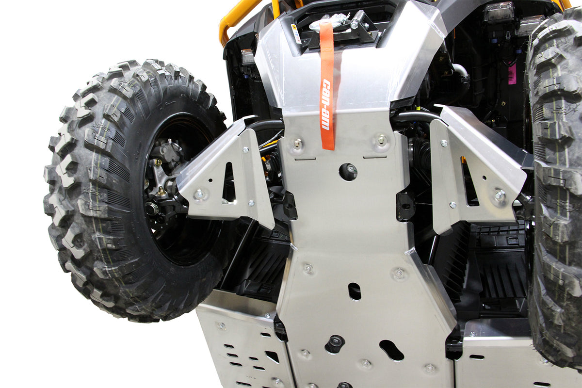 2025+ Can-Am Outlander 850 and 1000R DPS with PERFEX™ 3/16" Aluminum Full Frame Skid Plate Kit and Front A-Arm Protectors. Ultimate ATV protection for rough terrain.