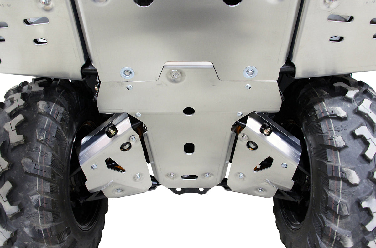 2025+ Can-Am Outlander 850 and 1000R DPS with PERFEX™ 3/16" Aluminum Full Frame Skid Plate Kit and Rear A-Arm Protectors. Ultimate ATV protection for rough terrain.