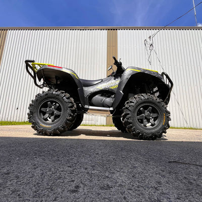 PERFEX Industries 3/16" aluminum skid plate and 2-inch lift kit on a 2023 Kawasaki Brute Force 750, offering unparalleled ATV protection and off-road capability.
