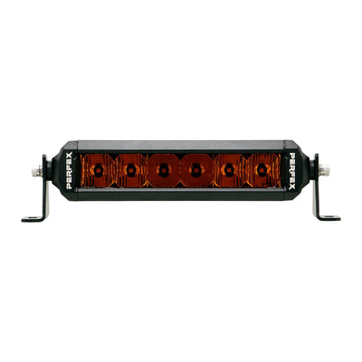 PERFEX 6-inch single row LED light bar in amber, designed for ATV, UTV, side-by-side, off-road, and 4x4 vehicles. Provides bright, focused illumination for enhanced visibility.