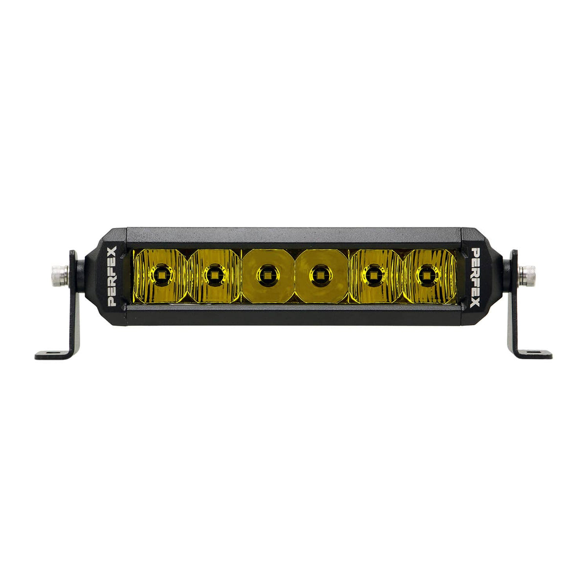 PERFEX 6-inch single row LED light bar in gold, designed for ATV, UTV, side-by-side, off-road, and 4x4 vehicles. Offers powerful illumination and a unique appearance for improved visibility.