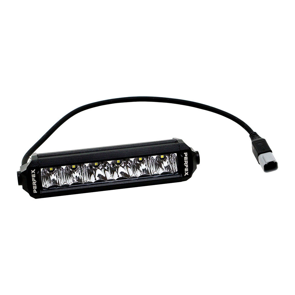 PERFEX 6-inch single row LED light bar for ATV, UTV, side-by-side, off-road 4x4 vehicles, providing enhanced visibility for night driving.