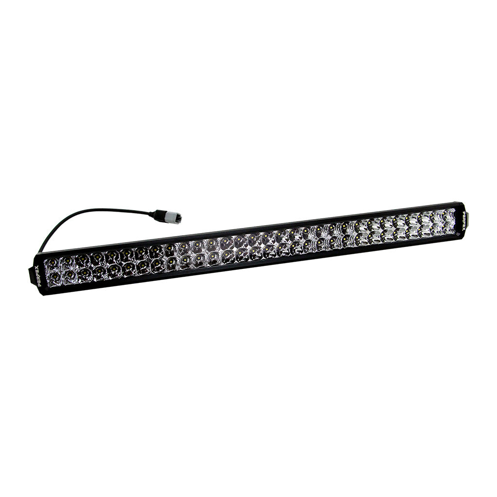 PERFEX 30-inch dual row LED light bar, designed for ATV, UTV, side-by-side, off-road, and 4x4 vehicles. Delivers intense, wide illumination with dual rows for superior visibility and performance.