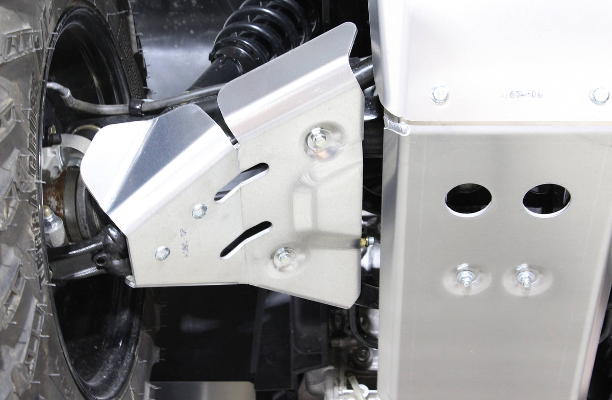 PERFEX embossed aluminum front A-arm guard protecting the suspension components of a Can-Am Outlander MAX 6x6 1000R G2 ATV