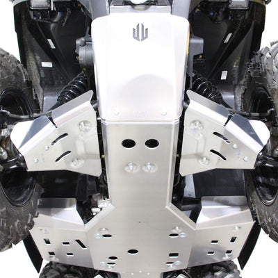 PERFEX aluminum front bash plate and A-arm guards protecting the front suspension of a Can-Am Outlander MAX 6x6 1000R G2 ATV
