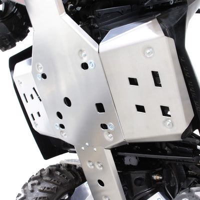 PERFEX aluminum left footwell skid plate protecting the rider foot area on a Can-Am Outlander MAX 6x6 1000R G2 ATV