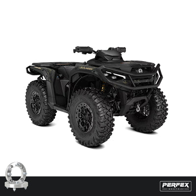PERFEX Can-Am Outlander G1, G2, and G3 ATVs with 4x136 aluminum wheel spacers installed, improving stance and off-road stability.