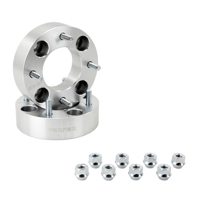 PERFEX aluminum wheel spacers (sold in pairs), 4x110 bolt pattern, 1.5-inch thick (38.1mm), with included lug nuts. Compatible with most Honda, Suzuki, Yamaha ATVs, CFMoto CForce/UForce/ZForce, and all Segway models.