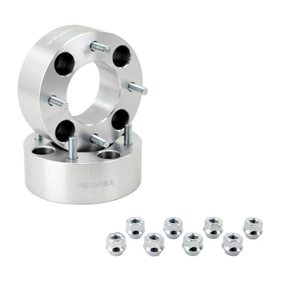 PERFEX aluminum wheel spacers (sold in pairs), 4x110 bolt pattern, 2-inch thick (50.8mm), with included lug nuts. Compatible with most Honda, Suzuki, Yamaha ATVs, CFMoto CForce/UForce/ZForce, and all Segway models.