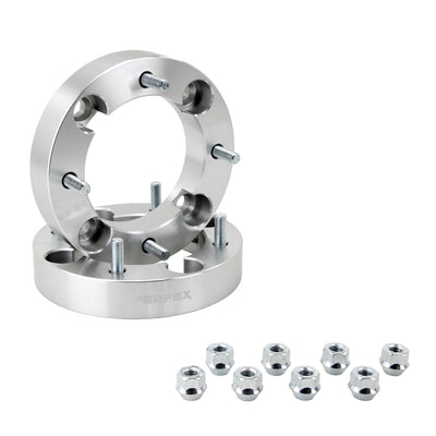 PERFEX aluminum wheel spacers (sold in pairs), 4x136 bolt pattern, 1.25-inch thick (31.75mm), with included lug nuts. Compatible with all Can-Am ATVs and UTVs (Outlander, Renegade, Commander, Defender, Maverick, Maverick X3), Honda Pioneer and Talon 1000, as well as Kawasaki Teryx 800.
