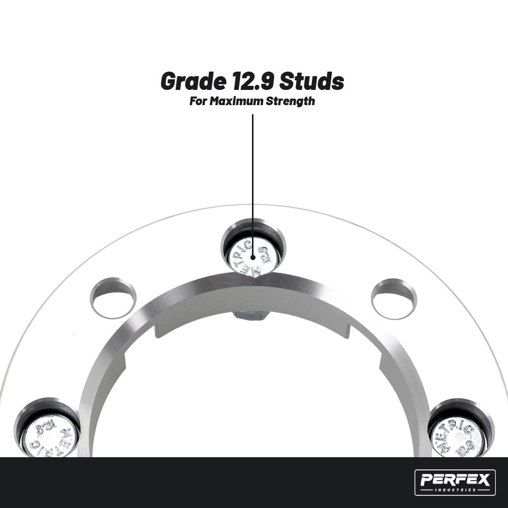 PERFEX 4x136 ATV and UTV wheel spacers with grade 12.9 wheel studs, built for maximum strength and secure installation in demanding off-road conditions.