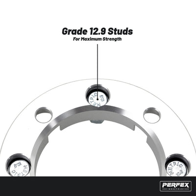 PERFEX 4x156 ATV and UTV wheel spacers with grade 12.9 wheel studs, built for maximum strength and secure installation in demanding off-road conditions.