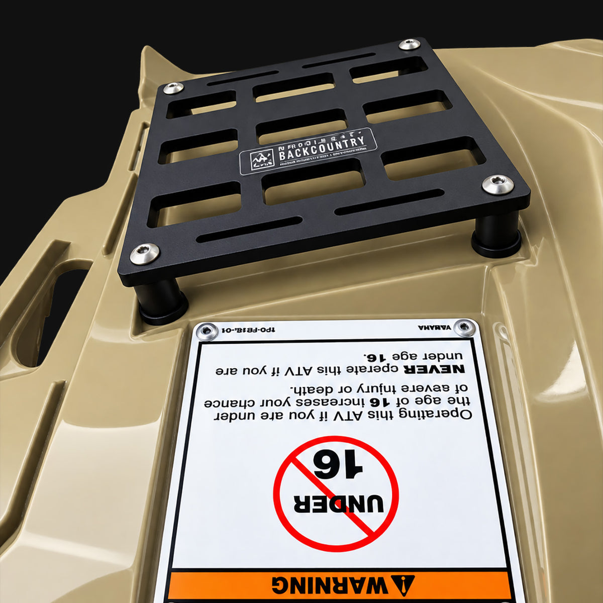 Project Backcountry Modular FenderLink MOLLE Panel mounted on Yamaha Kodiak 700 left fender for ATV accessories.